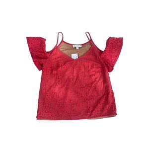 NWT Michael Kors Lace Cold-Shoulder Chain Top Geranium Size M MSRP‎ $125
